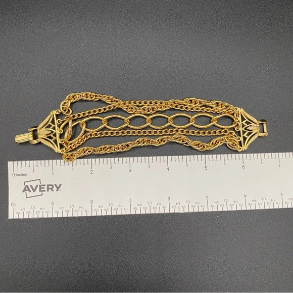 80s Disco Glam 5 Strand Flashy Gold Tone Bracelet - Picture 9 of 14